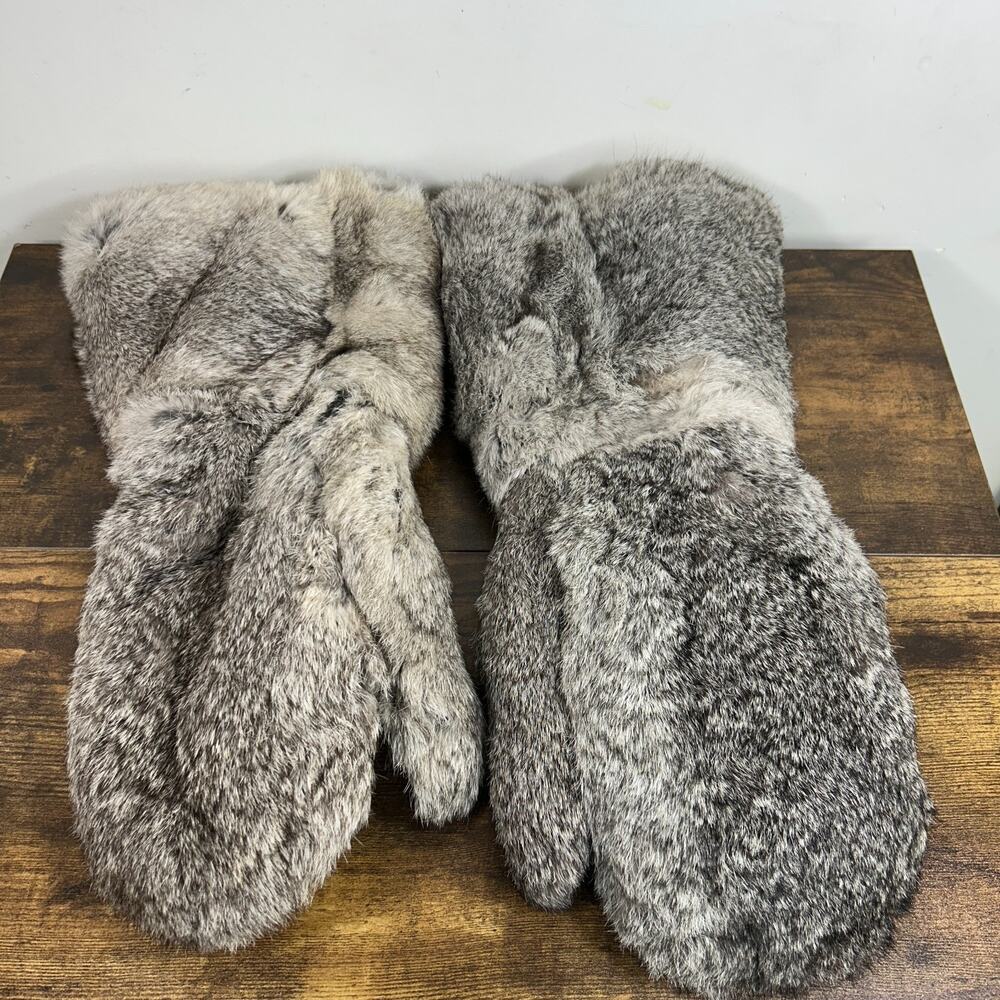GENUINE Rabbit FUR Mittens Long Mens L Sherpa LINED Mad Bomber